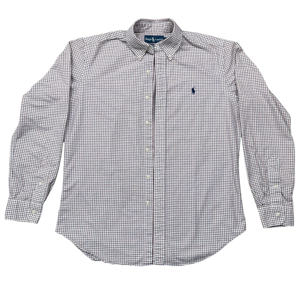 M Ralph Lauren Classic Fit Tattersall Check Button Down Shirt Red White Blue